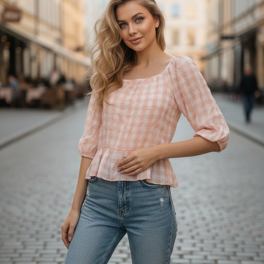 Petal & Pup Peach Plaid Blouse